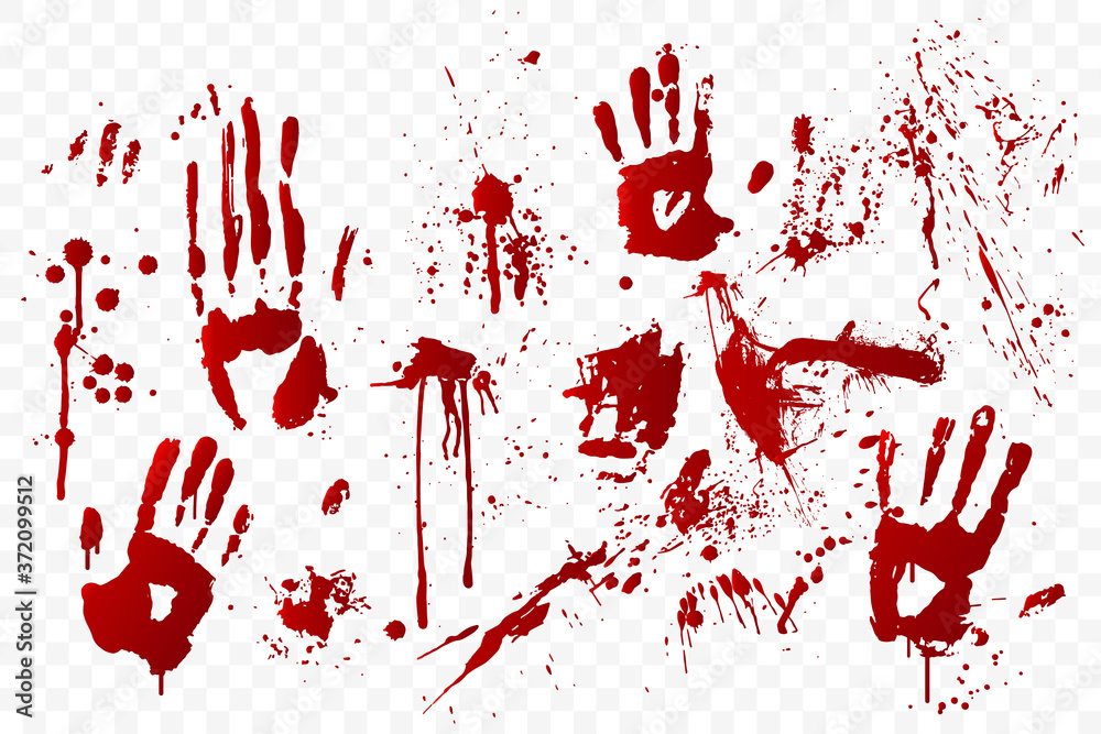 Vector blood stain and bloody handprints isolated on transparent