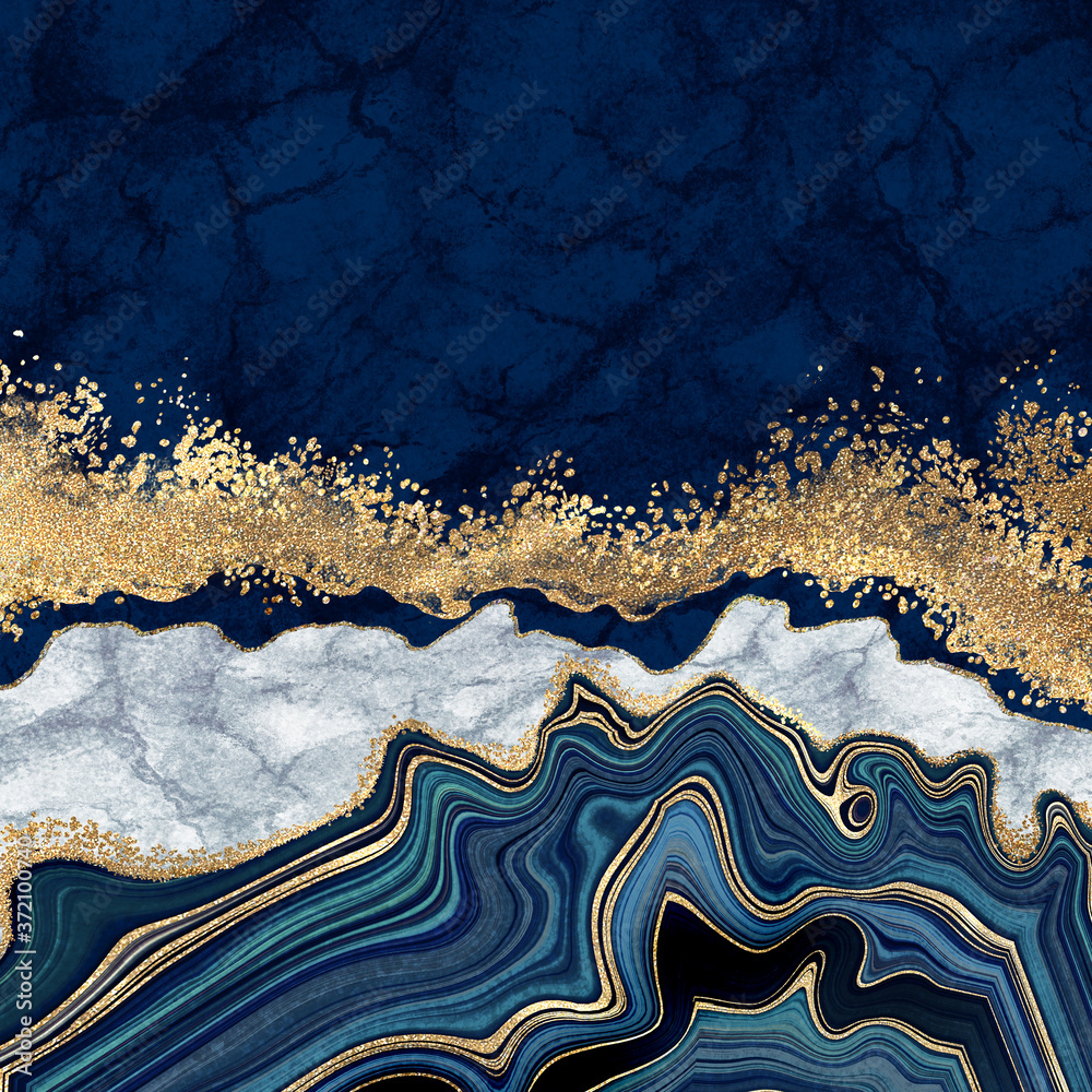 Fototapeta Abstrakcyjne Tło Niebieski Agat ze złotymi elementami 
