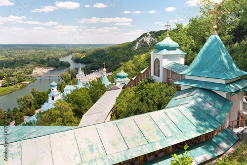 The Sviatohirsk Lavra from the left bank of the Seversky Donets River, Ukraine photo