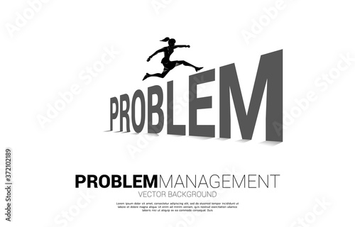 Silhouette businesswoman jumping across Problem. Background concept for crisis management and challenge in business