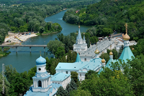 The Sviatohirsk Lavra from the left bank of the Seversky Donets River, Ukraine photo