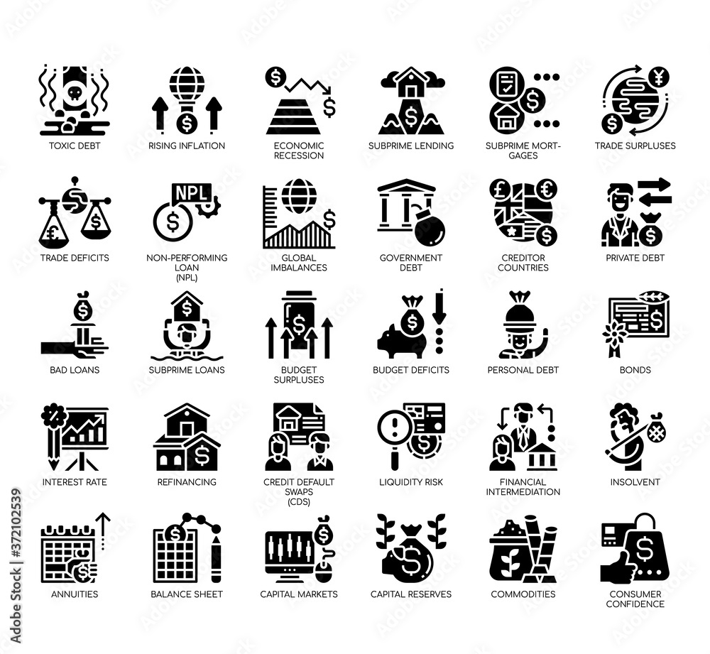 Set of financial crisis thin line and pixel perfect icons for any web and app project. Set of financial crisis thin line and pixel perfect icons for any web and app project.