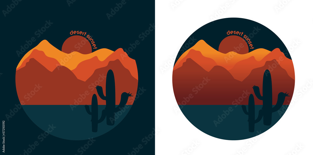 Vector Desert Mountain Sunset Badge Logo - Great for t-shirts, patches, hats, social media, etc. Illustrator, eps, & JPEG file formats available