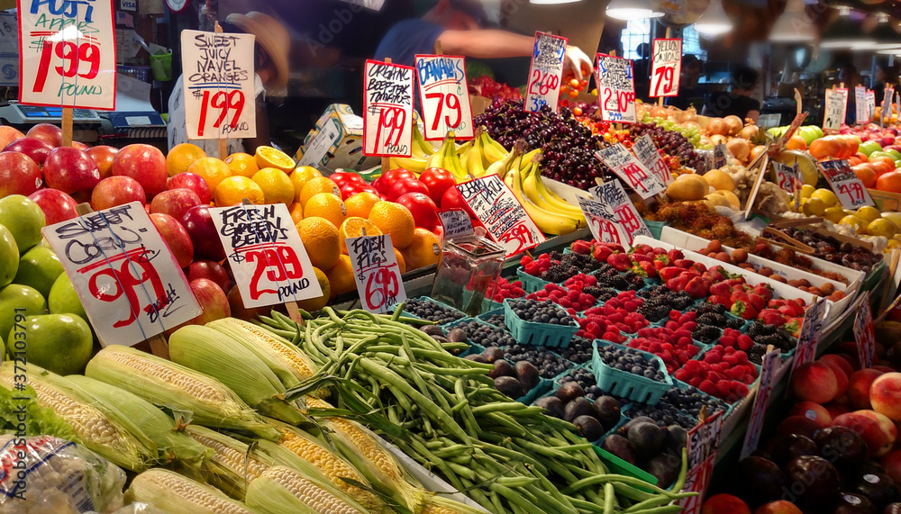 Pike Place Market produce, Seattle, food market, berries