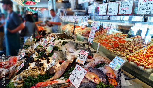 Pike Place Market produce, Seattle, food market, fish