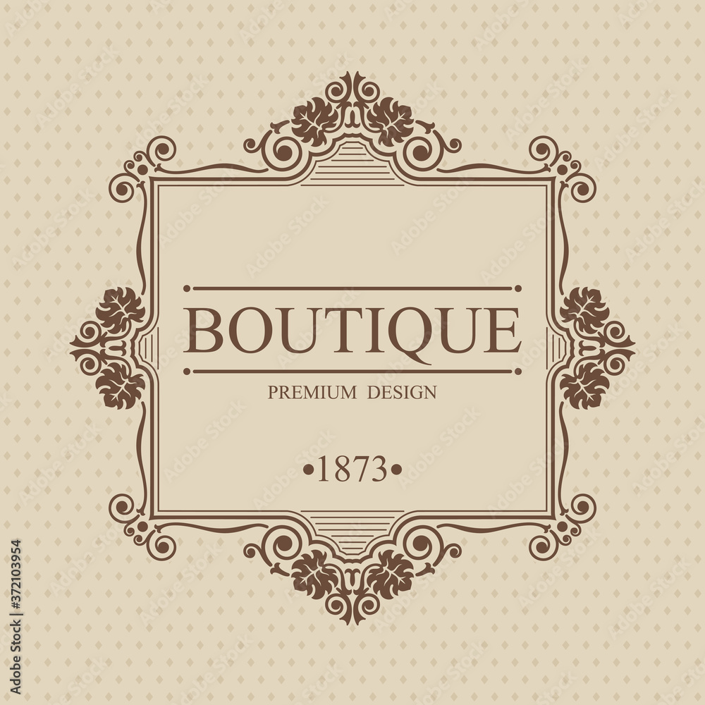 Boutique Monogram logo template with flourishes calligraphic elegant ornament elements, Elegant line art logo, Business sign for Royalty, Cafe, Hotel, Brandname, Heraldic, Jewelry, Wine