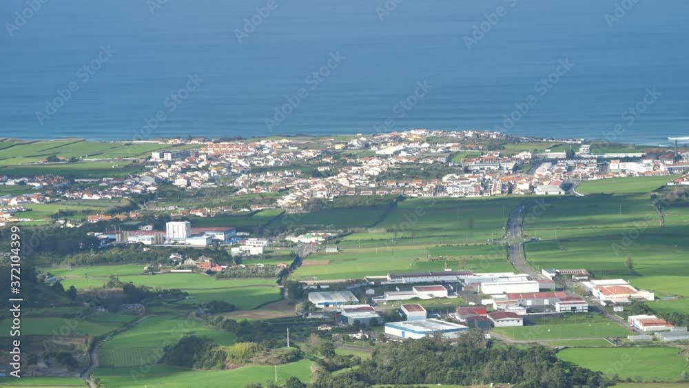 Aerial View Of Green Fields and Village, Sao Miguel, Azores, Portugal Aerial View Of Green Fields and Village, Sao Miguel, Azores, Portugal