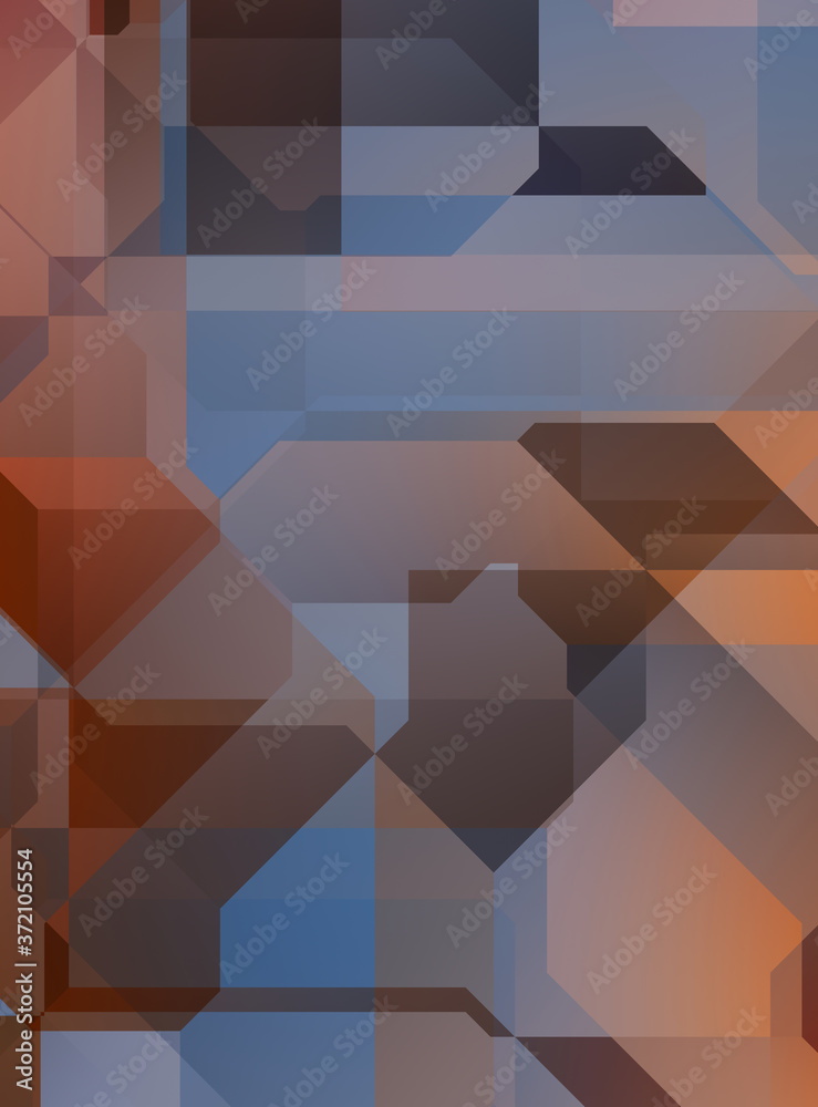 Obraz premium Layers of colorful and vibrant geometrical shapes. Digital illustration of a tech layout. Futuristic design template.