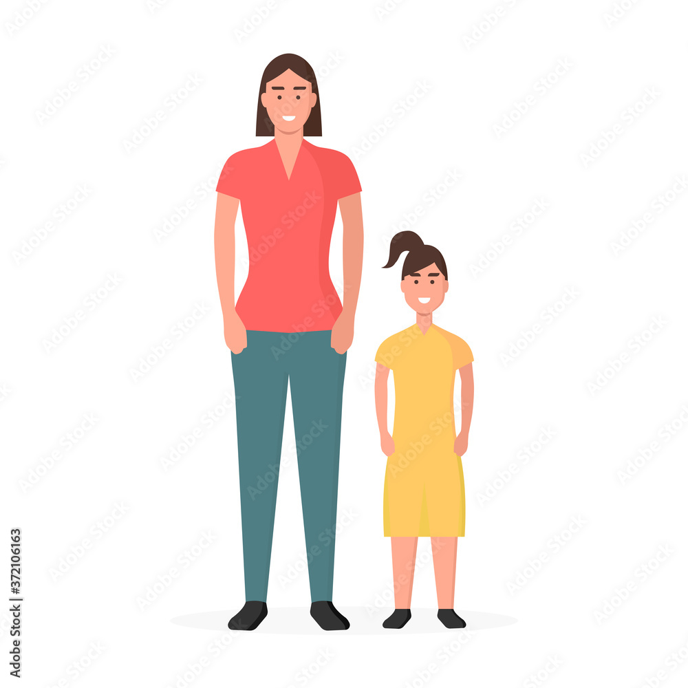 Familia. Familia moderna. Madre e hija. Concepto de seguro médico familiar. Ilustración vectorial estilo plano aislado en fondo blanco