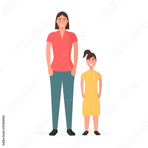 Familia. Familia moderna. Madre e hija. Concepto de seguro médico familiar. Ilustración vectorial estilo plano aislado en fondo blanco