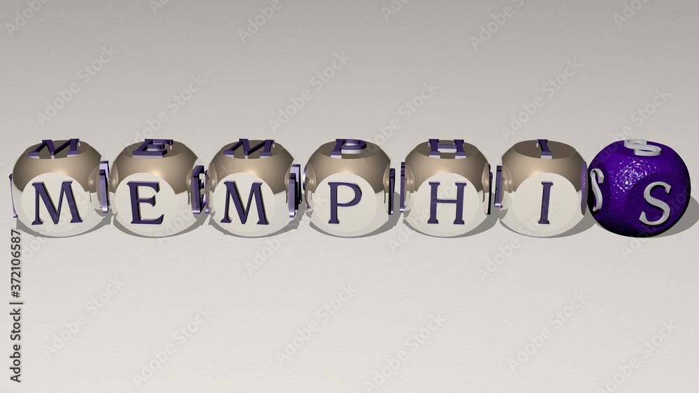MEMPHIS text by cubic dice letters, 3D illustration for background and abstract MEMPHIS text by cubic dice letters, 3D illustration for background and abstract