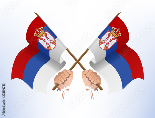 Flags fluttering cross from the country of Serbia