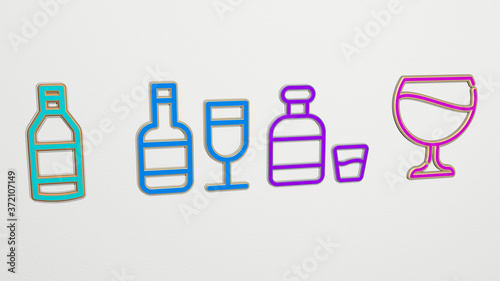 ALCOHOL 4 icons set  3D illustration for background and beverage