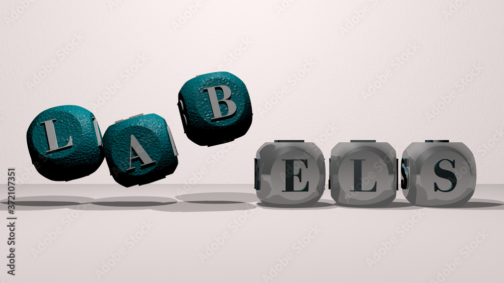LABELS dancing cubic letters, 3D illustration for set and design LABELS dancing cubic letters, 3D illustration for set and design