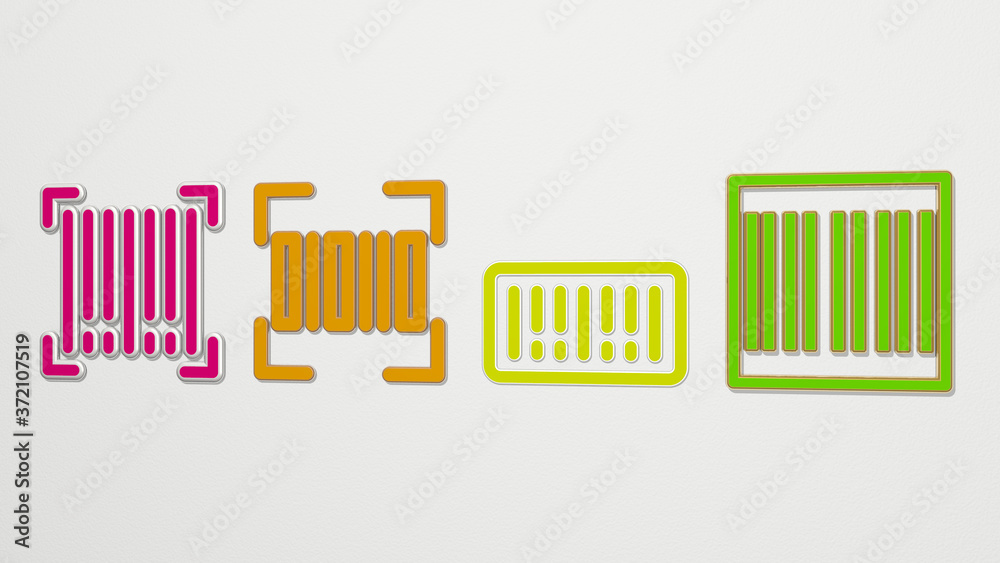 barcode 4 icons set, 3D illustration for business and background barcode 4 icons set, 3D illustration for business and background