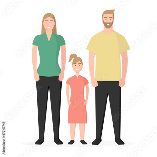 Familia. Familia tradicional. Padre, madre e hija. Concepto de seguro médico familiar. Ilustración vectorial estilo plano aislado en fondo blanco © Frank