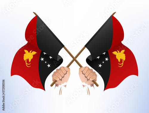Flying flags cross from the country of Papua New Guinea