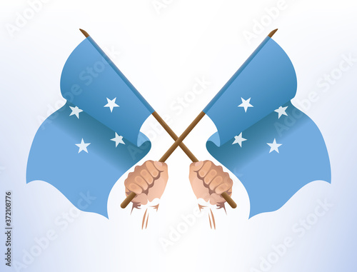 Flying flags cross from the Federated States of Micronesia