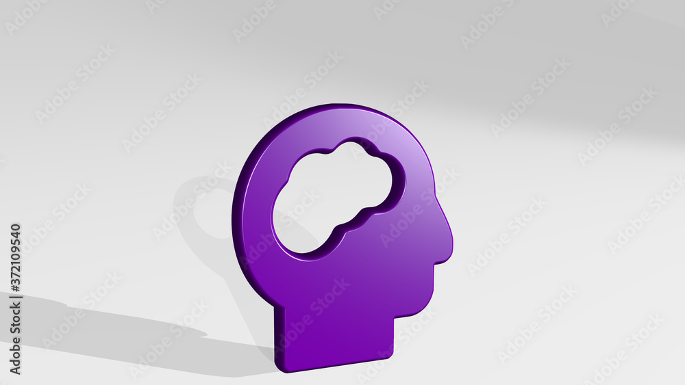 brain head 3D icon casting shadow, 3D illustration for concept and background