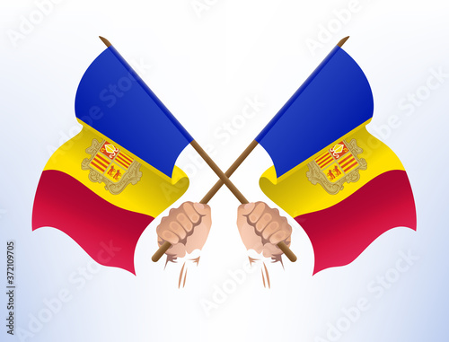 Flying flags cross from the state of Andorra