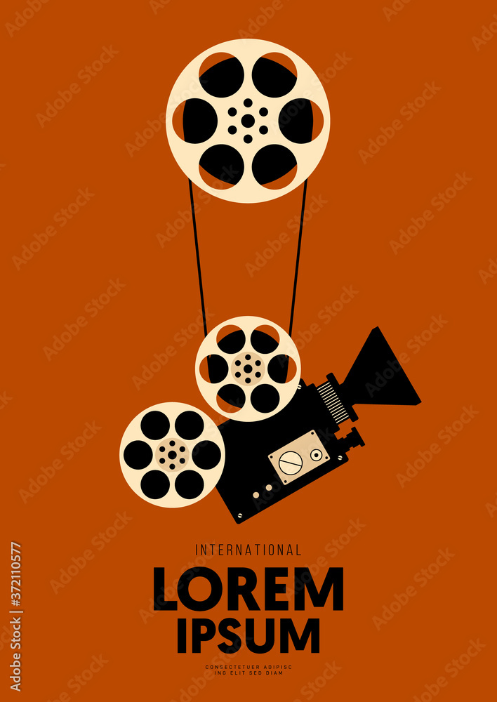 Movie and film poster design template background vintage film reel and  camera Stock Vector | Adobe Stock