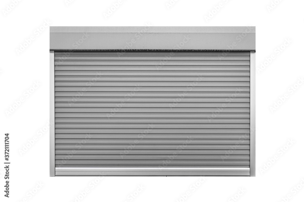 Silver metal roller door shutter isolated on white background