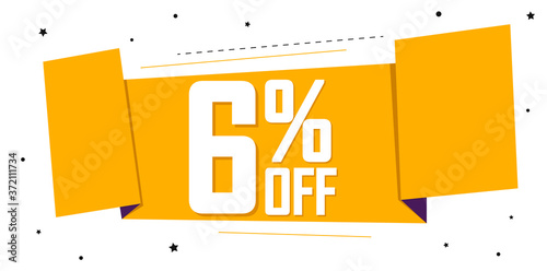 Sale 6% off, discount banner design template, promo tag, vector illustration