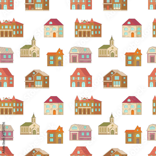 Seamless pattern with rustic house
