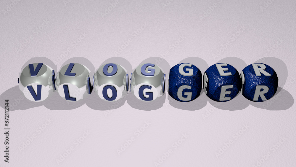 crosswords of VLOGGER arranged by cubic letters on a mirror floor, concept meaning and presentation for blogger and camera crosswords of VLOGGER arranged by cubic letters on a mirror floor, concept meaning and presentation for blogger and camera