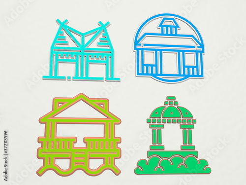 PAVILION 4 icons set, 3D illustration for architecture and editorial photo