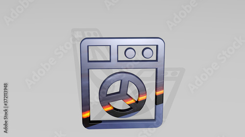 LAUNDRY MACHINE 3D icon standing on the floor, 3D illustration for clothes and clean photo