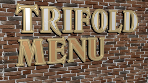 TRIFOLD MENU text on textured wall, 3D illustration for brochure and design
