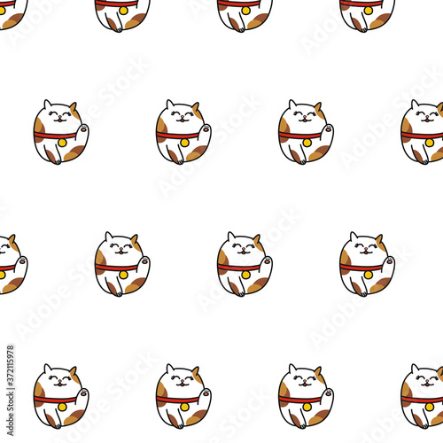 maneki neko seamless doodle pattern, vector color illustration