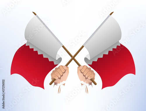 Flying flags crossed from the country of Bahrain