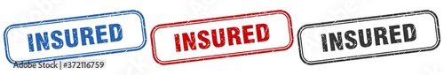insured square isolated sign set. insured stamp