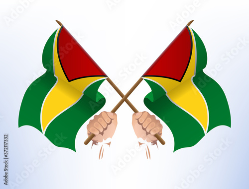Flying flags crossed from the country of Guyana