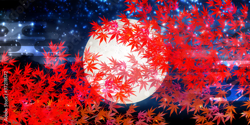 紅葉　もみじ　満月　背景