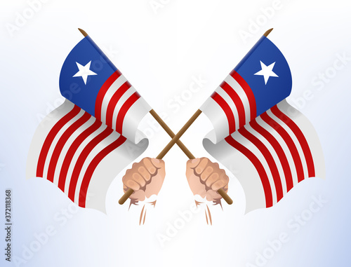 Flying flags crossed from the country of Liberia