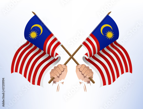 Flying flags crossed from the country of Malaysia