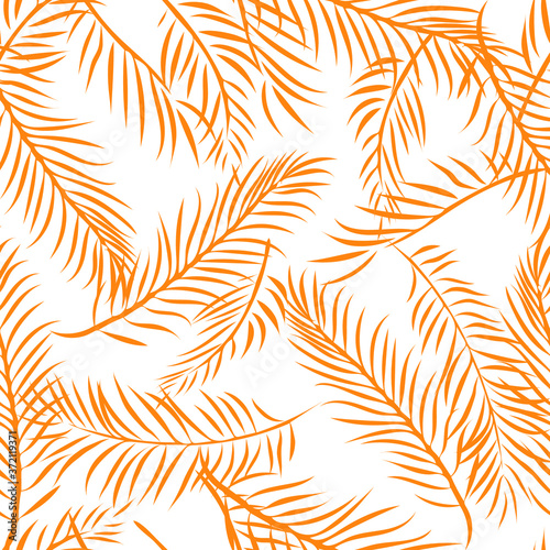 Hawaiian Palm Trees Tropical Orange Floral Pattern On white Background. Tropical Flower Seamless repeat patterns