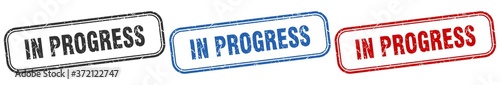 in progress square isolated sign set. in progress stamp