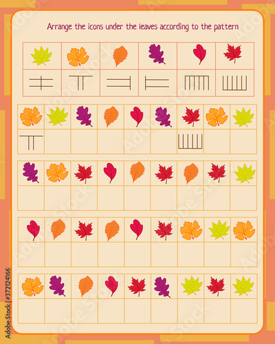  logic game for children. autumn leaves. fill in empty cells according to the pattern