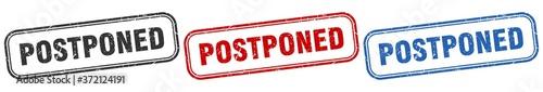 postponed square isolated sign set. postponed stamp