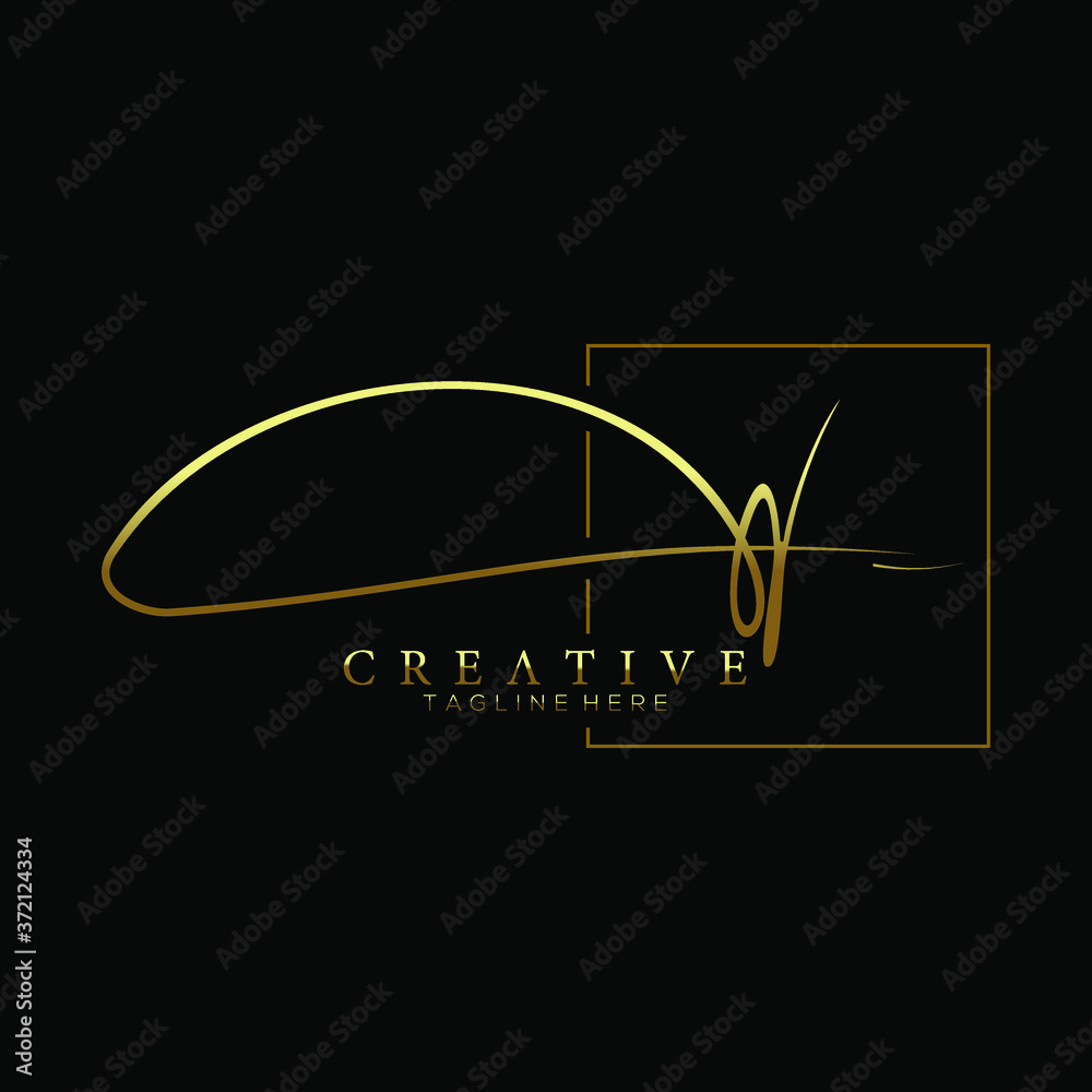 Stylish Gold Signature Letter A Logo Design with Square Line Stylish Gold Signature Letter A Logo Design with Square Line