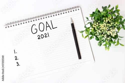 Wallpaper Mural Inscription 2021 goal in white organizer and green plant, top view. Torontodigital.ca