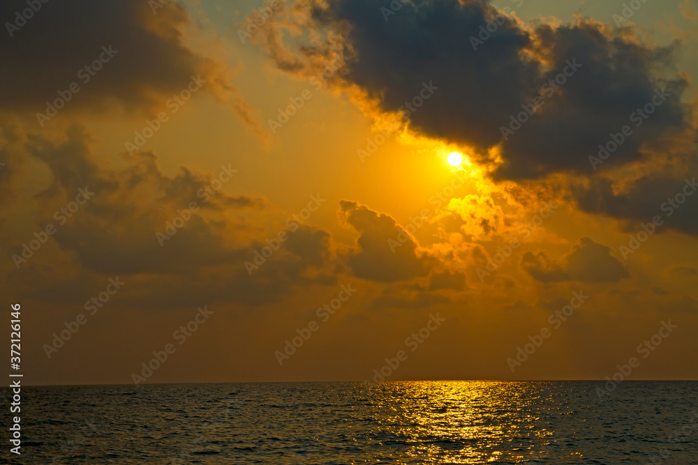 Sunset idyllic on Lonely beach