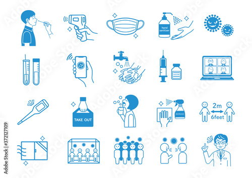 コロナウイルス　感染症対策　アイコン　イラスト