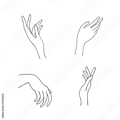 Women hand icons. Elegant female hands of different gestures. Lineart in a trendy minimalist style. Vector Illustration. EPS10.