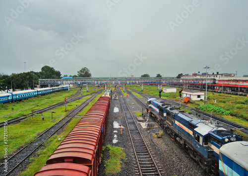 Trains standing at the railway station in New Jalpaiguri