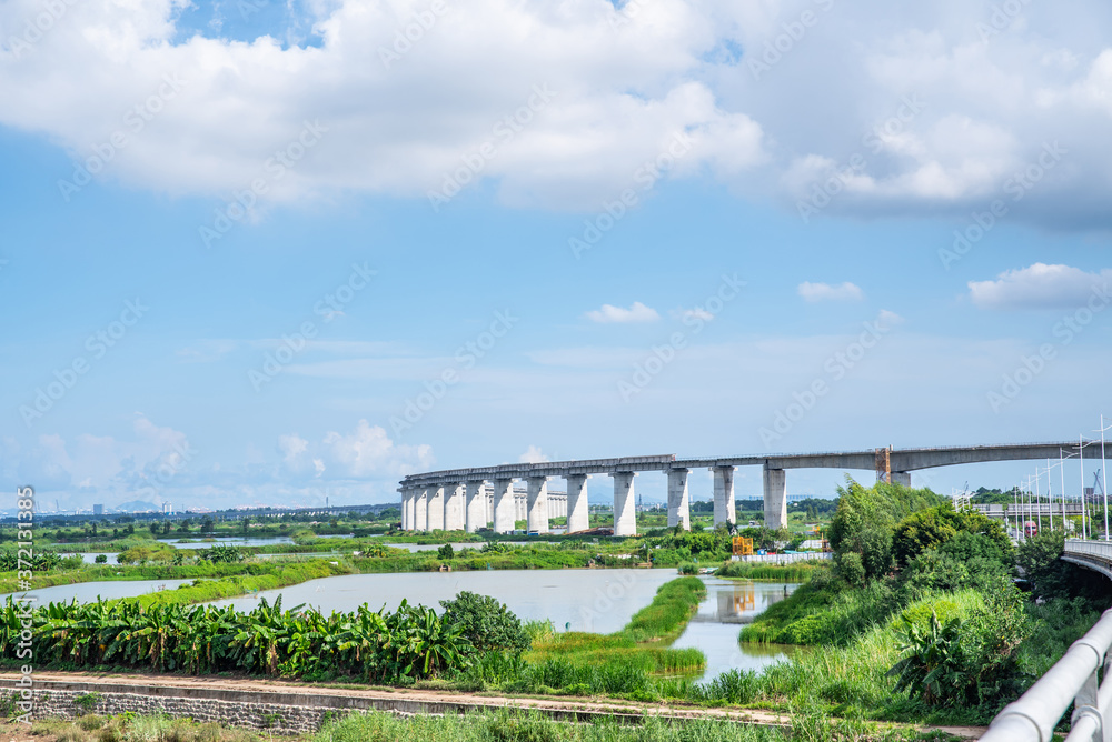 Nansha Port Railway Viaduct under construction in Nansha District, Guangzhou, China
